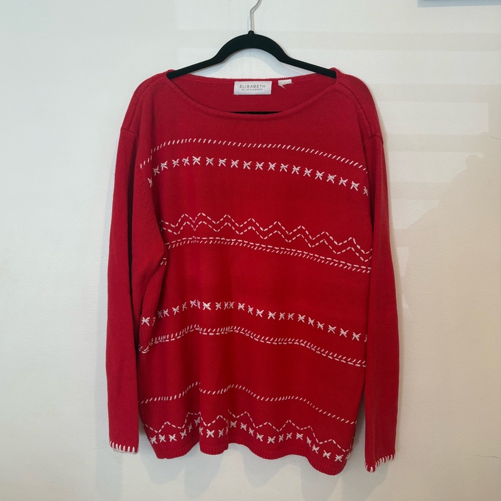 Vintage ELISABETH by Liz Claiborne Red Knit  Christmas Sweater Plus Size